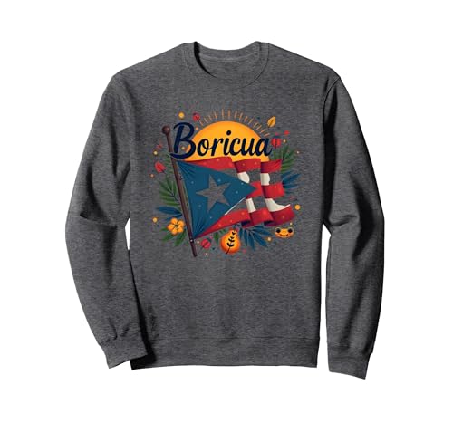 Puerto Rico Kinder Boricua Pride Flagge Geschenk Sweatshirt, Unisex für Erwachsene, Anthrazit Meliert, S von Generic