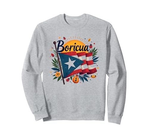 Puerto Rico Kinder Boricua Pride Flagge Geschenk Sweatshirt, Unisex für Erwachsene, Grau Meliert, L von Generic