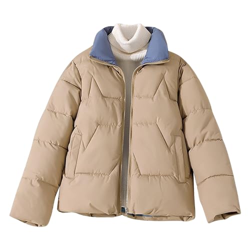 Puffer Jacke Damen Kurz Einfarbig Langarm Steppjacke Dicke Warme Daunenjacke Reißverschluss Winterjacke Wintermantel Übergangsjacke Winterparka Mantel Baumwolljacke Bomberjacke Skijacke von Generic