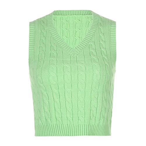 Pullover Damen, Damen Kurz Weste Plaid Crop Pullover Ärmellos V-Ausschnitt Pullunder Herbst Winter Lässiges Bauchfrei Strickweste Elegent Strickpullover Warme Gestrickt Pulli Oberteil von Generic