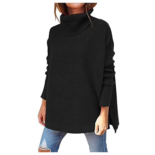 Pullover Damen, Damen Pullover Einfarbig Lang Rollkragenpullover Strickpullover Winter Herbst Oversize Lässiges Pulli Sweater Langarm Sweatshirt Elegant Oberteile Langarmshirt Strickpulli von Generic