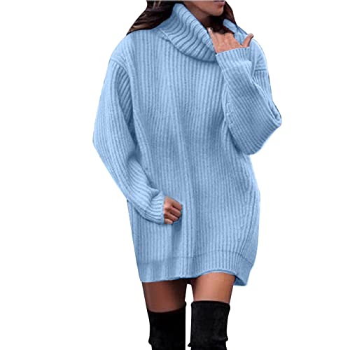 Pullover Damen, Damen Pullover Rollkragen Lässig Strickpullover Kleid Warm Langarm Rollkragenpullover Strickkleid Oversize Sweater Longpullover Winter Strickpulli Winterkleid von Generic