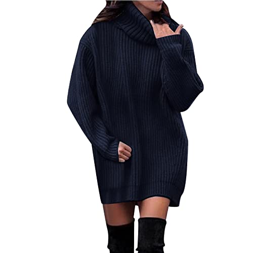 Pullover Damen, Damen Pullover Rollkragen Lässig Strickpullover Kleid Warm Langarm Rollkragenpullover Strickkleid Oversize Sweater Longpullover Winter Strickpulli Winterkleid von Generic
