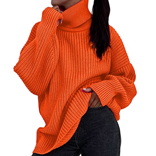 Pullover Damen, Damen Pullover Rollkragen Lässig Strickpullover Warm Langarm Rollkragenpullover Oversize Locker Sweater Einfarbig Dicker Sweatshirt Pulli Herbst Winter Elegant Strickpulli von Generic