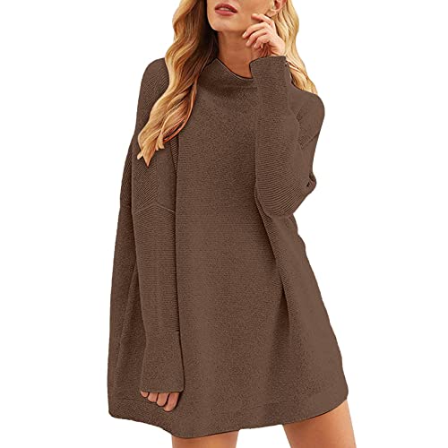 Pullover Damen, Damen Pullover Rollkragen Lässig Strickpullover Warm Langarm Rollkragenpullover Oversize Sweater Longpullover Winter Casual Pulli Kurze Strickkleid Winterkleid von Generic
