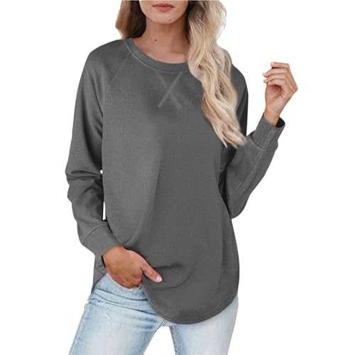 Pullover Damen, Longpullover Für Damen Modische Hoodies & Sweatshirts Oberteile Elegant Tshirt Damen Kleidung Sexy Oberteil T-Shirt Thermoshirt Schwarzes Fledermaus Shirt Damen (grau,L) von Generic