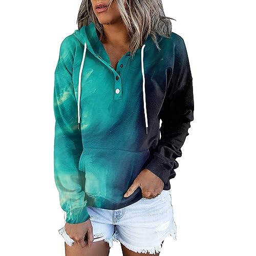 Pullover Damen, Oodie Hoodie Damen Lang Übergroße Sweatshirt Batik Pullover Elegant Hausanzug Kuschelig Decken Crochet Top Stitch Lange Tshirts Strickmantel Pullunder Für Damen(2-Cyan,XXL) von Generic