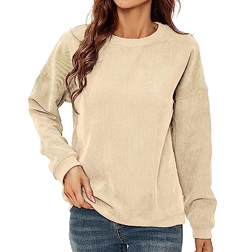 Pullover Damen, Pullover Damen Langarm Rundhals Sweatshirt Einfarbig Casual Lose Oberteile Tops Ohne Kapuze Oversized Langarmshirt Pulli Teenager Mädchen Winter Streetwear Bluse von Generic