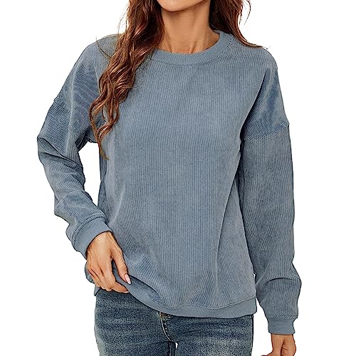 Pullover Damen, Pullover Damen Langarm Rundhals Sweatshirt Einfarbig Casual Lose Oberteile Tops Ohne Kapuze Oversized Langarmshirt Pulli Teenager Mädchen Winter Streetwear Bluse von Generic