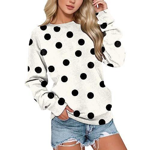 Pullover Damen, Pullover Damen Langarm Rundhals Sweatshirt Ohne Kapuze Polka Dots Langarmshirt Oberteile Casual Lose Tunika Tops Oversized Pulli Teenager Mädchen Winter Streetwear von Generic