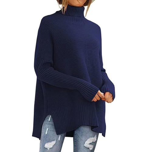 Pullover Damen, Rollkragenpullover Damen Strickpullover Cable Knit Lässig Damenpullover Langarm Moderne Pullover Gestrickter Pullover Strickpulli Damen Strick Dame Große Größen (Marine,S) von Generic