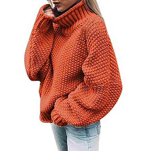 Pullover Damen, Rollkragenpullover Strickpullover Damen Oversize Rollkragen Pullover Grobstrick Winterpullover Strickpulli Sweater lässig Outwear Casual elegant von Generic