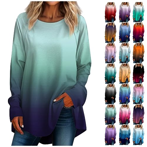 Pullover Damen, Sport Shirts Für Damen Tshirt Oversize Langarm Funktionsshirt Sweatshirt Ohne Kapuze Pullover Basic Langarmshirt Shirt Longbluse Tunika Longpullover Für Damen(Grün,L) von Generic