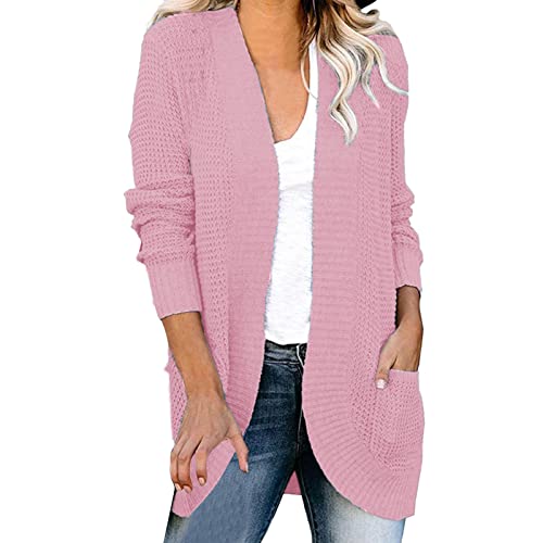 Pullover Damen, Strickjacke Damen Grobstrick Lang Strickmantel Strickcardigan Einfarbig Herbst Winter Oversize Lässiges Strick Langarm Cardigan Open Front Outwear Sweater mit Tasche von Generic