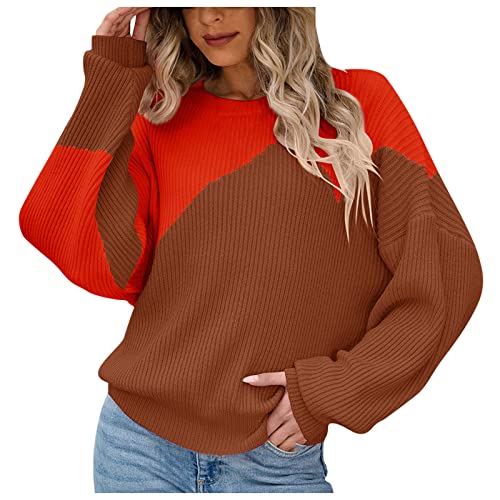 Pullover Damen, Strickpullover Damen, Fleecepullover Damen Winter Warm Sweater Pulli Locker Langarm Winterpullover Stricken Rundhals Grobstrickpullover Elegant Winterjacke Oversize Übergangsjacke 05 von Generic