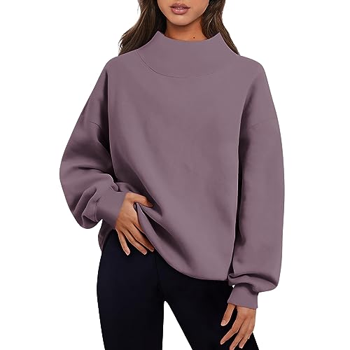 Pullover Damen, Sweatshirt Damen Oversize Modische Hoodies & Sweatshirts Damen Sweatshirt Pullover Winter Kaschmir Warme Kuschelig Lang Longpullover Sweatshirts & Kapuzenpullover (Violett,S) von Generic