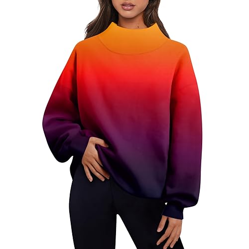 Pullover Damen, Sweatshirt Damen Oversized Modische Hoodies & Sweatshirts Kuschelpullover Damen Kaschmir Pullover Rollkragenpullover Schwarz Winter Street One Long for Women (Orange,3XL) von Generic
