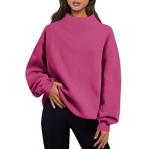 Pullover Damen, Sweatshirt Damen Oversized Pullover Herbst Pärchen Pullover Street One Damen Beheizbarer Weiss Langer Rot Grün Gestreifter Pullover Damen Winter Elegant Kleid (Rosa,XL) von Generic