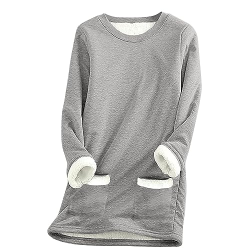 Pullover Damen, Winterpullover Damen Warm Pullover Winter Sweatshirt Teddyfleece Pullover Damen Fleeceshirt Langarm Fleecepullover Damen Winter Leggings Gefüttert Wollpullover (Grau,XL) von Generic