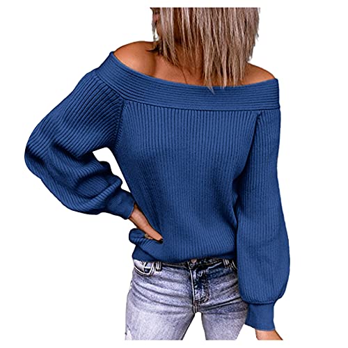 Pullover Damen,Damen Strickpullover Langarm Schulterfrei Herbst Sweatshirt Basic Pullover Sweater Damen Jumper Strick Pulli Casual Elegante Oberteil Tops Winterpullover Langarmshirts von Generic