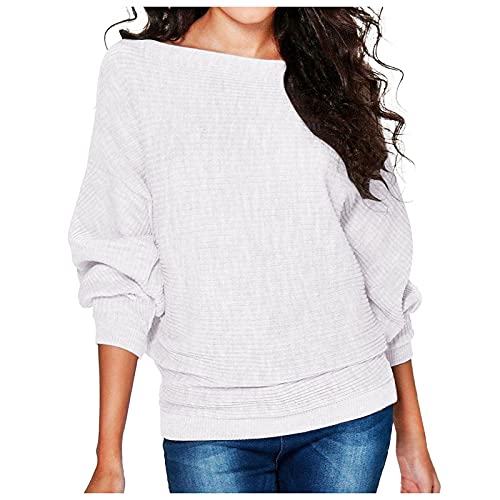 Pullover Damen Baumwolle - Strickpullover Fledermausärmel Ribbed Sweater T Shirt Langarm Sweatshirt Elegant Einfarbig Große Größen Locker Lässig Strickshirt Pulli Top Blusen & Tuniken für Frauen von Generic