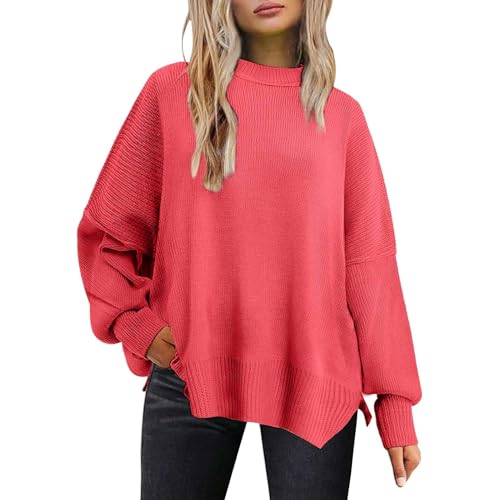 Pullover Damen Baumwolle Strickpullover Winterpulli Rundhals Langarmshirt Casual Seitenschlitz Sweater Pullis Mädchen Klamotten Mode Lose Jumpern Oberteil Tops Pullover Damen Baumwolle Strickpullover Winterpulli Rundhals Langarmshirt Casual Seitenschlitz Sweater Pullis Mädchen Klamotten Mode Lose Jumpern Oberteil Tops von Generic