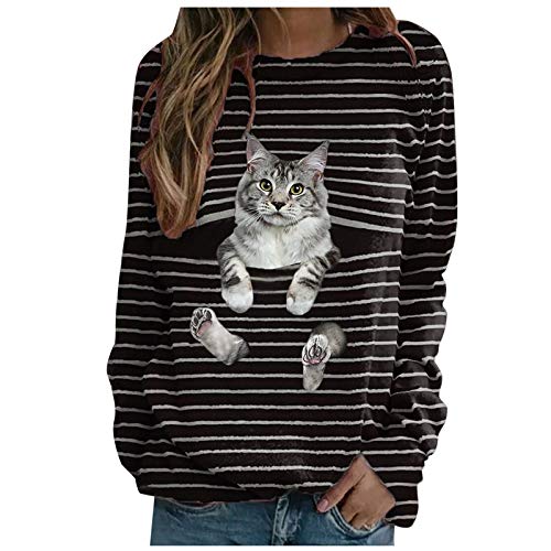 Pullover Damen Beste Freunde Pullover Damen Kapuzenpullover Sweatshirt Herbst Winter Langarm für Frauen mit Katze Motiv Hemd Damenmode Lässig Langarm Bedruckte O-Neck Tops Sweatshirt Bluse von Generic