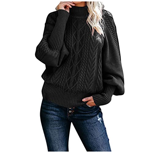 Pullover Damen Einfarbig Rollkragenpullover Strickpullover Langarm Elegant Gestrickt Sweatshirt Pulli Winter Oversize Lässiges Plüsch Sweater Strickpulli Oberteile Tops von Generic