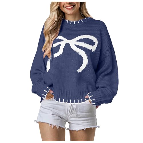 Pullover Damen Elegant, Einfarbig Strickpullover WinterPullover Damen Elegant, Grobstrick Langarm Rundhals Gestrickt Pulli Winter Lässiges Oversize Sweatshirt Elegant Strickpulli Oberteile Tops von Generic