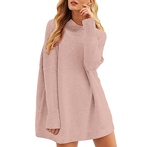 Pullover Damen Elegant, Lange Winterpullover Einfarbig Strickpullover Winterkleid Damen Winter Lässiges Oversize Pulli Sweater Elegant Longpullover Langarm Sweatshirt Strickpulli von Generic