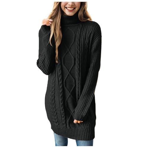 Pullover Damen Elegant, Lange Winterpullover Einfarbig Strickpullover Winterkleid Damen Winter Lässiges Oversize Pulli Sweater Elegant Longpullover Langarm Sweatshirt Strickpulli von Generic