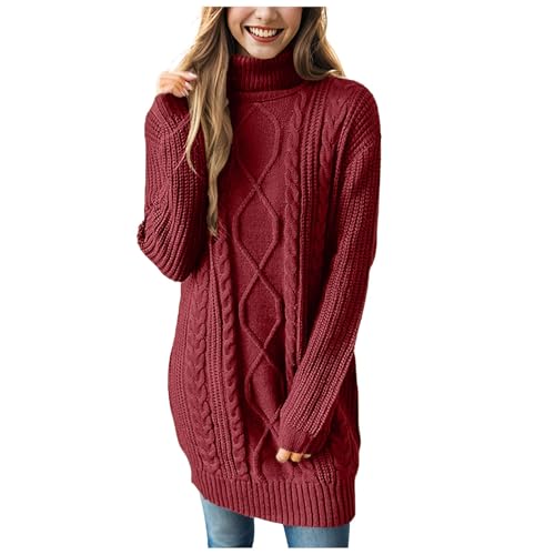 Pullover Damen Elegant, Lange Winterpullover Einfarbig Strickpullover Winterkleid Damen Winter Lässiges Oversize Pulli Sweater Elegant Longpullover Langarm Sweatshirt Strickpulli von Generic
