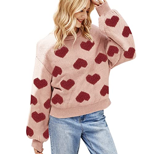 Pullover Damen Elegant, Strickpullover mit kleinem Stehkragen Herz Wärme Winterpullover Damen Gestrickt Pulli Winter Herbst Lässig Oversize Langarm Sweater Oberteile Tops Elegant Strickpulli von Generic