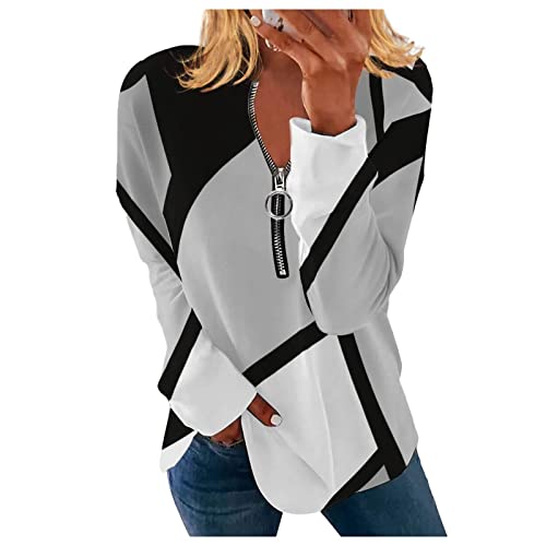 Pullover Damen Elegant,Yoga Shirt Damen Oberteile Herbst Pullover Mit Reissverschluss Langarmshirt Elegant Oversized Hoodie Funktionsshirt Felove Übergroße Sweatshirt T-Shirts (2-Schwarz,L) von Generic