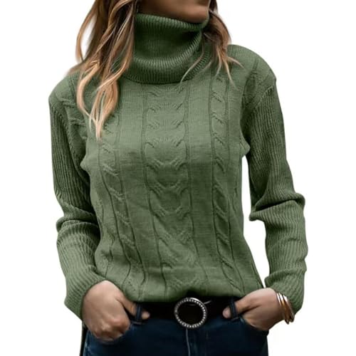 Pullover Damen Elegant Strickpullover Rollkragenshirt Lang Winter Winterpullover Elegant Rundhals Sweatshirt Frauen Langarm Herbst Oberteile Damenpullover Tops Pullis (Z Green, S) von Generic