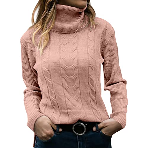 Pullover Damen Elegant Strickpullover Rollkragenshirt Lang Winter Winterpullover Elegant Rundhals Sweatshirt Frauen Langarm Herbst Oberteile Damenpullover Tops Pullis (Z Pink, L) von Generic