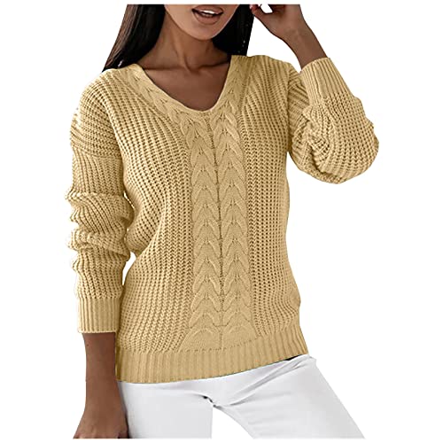 Pullover Damen Elegant Strickpullover V-Ausschnitt Lang Winter Winterpullover Elegant Rundhals Sweatshirt Frauen Langarm Herbst Oberteile Damenpullover Tops Pullis von Generic