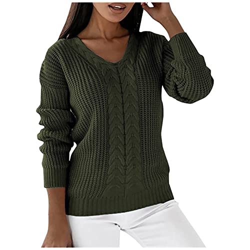 Pullover Damen Elegant Strickpullover V-Ausschnitt Lang Winter Winterpullover Elegant Rundhals Sweatshirt Frauen Langarm Herbst Oberteile Damenpullover Tops Pullis von Generic