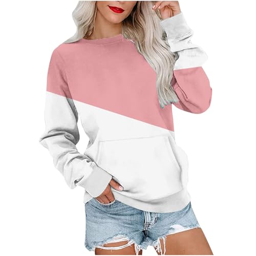 Pullover Damen Farbblock Langarmshirt Langarm Rundhals Oberteile Winter Tops Essentials Bluse Lässige Shirt Aesthetic Sweatshirt ohne Kapuze Leichte Pulli Damenpullover Sportbekleidung Wintermode von Generic