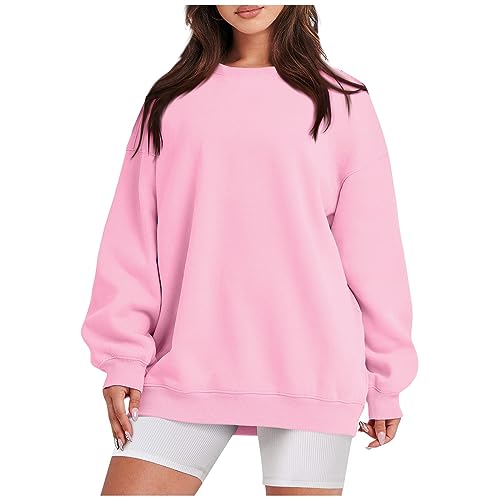 Damen Pullover Herbst, Oversize Bluse Elegant Oberteil Langarmshirt Weiss Langarm Winter Oversized Long Tops (4-Rosa, XL) von Generic