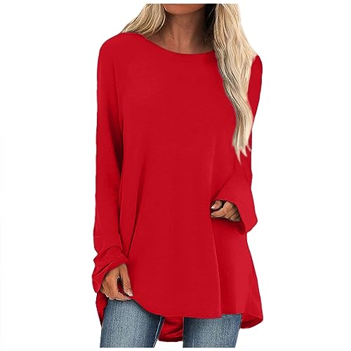 Pullover Damen Herbst, Longpullover Damen Lässig Für Leggings Crewneck Sweatshirt Batik Pullover Oberteile Herbst Elegant Sexy Outfit Tshirt Langarm Sport Pulovererdamen Modern (1-Rot,3XL) von Generic