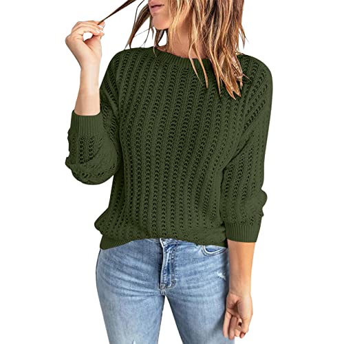 Pullover Damen Winter 2022 Neue Grobstrick Warme Hoodie Langarm Oberteile Sweater Strick Pulli Elegant Einfarbig Rundhals Sweatshirt Lässig Lose Langarmshirt Oberteile(E Grün,S) von Generic