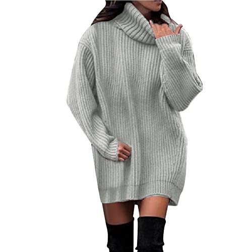 Pullover Damen Lange Rollkragenpullover Winterpullover Einfarbig Strickpullover Oversize Winter Lässiges Pulli Sweater Langarm Sweatshirt Strickpulli Elegant Longpullover von Generic
