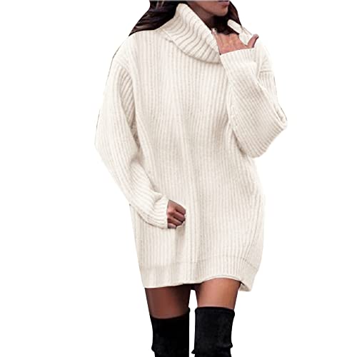 Pullover Damen Lange Rollkragenpullover Winterpullover Einfarbig Strickpullover Oversize Winter Herbst Lässiges Pulli Sweater Langarm Sweatshirt Strickpulli Elegant Longpullover von Generic