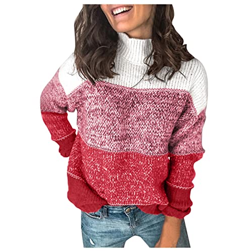 Pullover Damen Leopard Strickpullover Langarm Rundhals Sweater Patchwork Sweatshirt Herbst Winter Elegant Norweger Pulli Warme Lose Jumpers Blusen Oberteile Tops von Generic