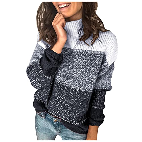 Pullover Damen Leopard Strickpullover Langarm Rundhals Sweater Patchwork Sweatshirt Herbst Winter Elegant Norweger Pulli Warme Lose Jumpers Blusen Oberteile Tops von Generic