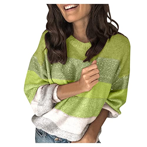 Pullover Damen Leopard Strickpullover Langarm Rundhals Sweater Patchwork Sweatshirt Herbst Winter Elegant Pulli Warme Lose Blusen Oberteile Tops von Generic