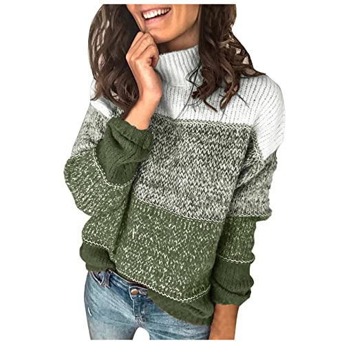Pullover Damen Leopard Strickpullover Langarm Rundhals Sweater Patchwork Sweatshirt Herbst Winter Elegant Pulli Warme Lose Blusen Oberteile Tops von Generic