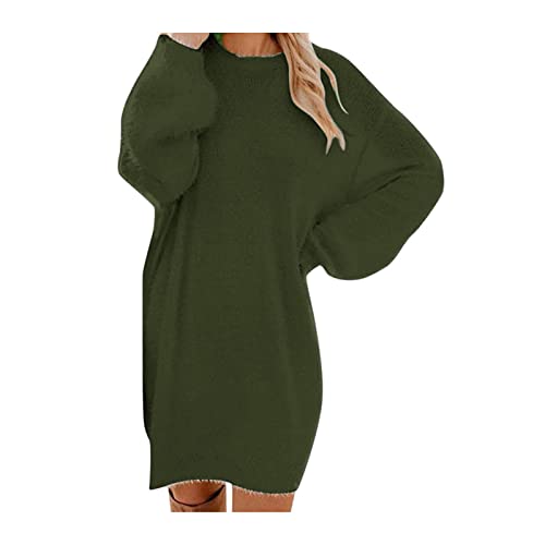 Pullover Damen Longpullover Oversize Sweatshirt-Kleid Lose Langarm Winterkleid mit Fledermaus, Warme Pulloverkleid SchöNe Pullis BeiläUfige Rundhals Modische Shirtkleid, Z1-armeegrün2 von Generic