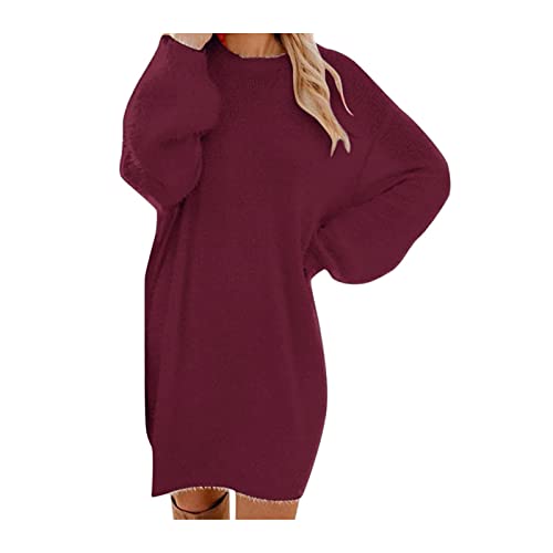 Pullover Damen Longpullover Oversize Sweatshirt-Kleid Lose Langarm Winterkleid mit Fledermaus, Warme Pulloverkleid SchöNe Pullis BeiläUfige Rundhals Modische Shirtkleid, Z1-wein2, XL Pullover Damen Longpullover Oversize Sweatshirt-Kleid Lose Langarm Winterkleid mit Fledermaus, Warme Pulloverkleid SchöNe Pullis BeiläUfige Rundhals Modische Shirtkleid, Z1-wein2, XL von Generic